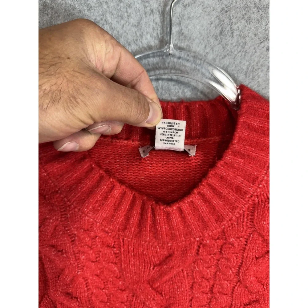 Sincerely Jules Sweater Womens Medium Red Cable Knit Crewneck Pullover Knitwear